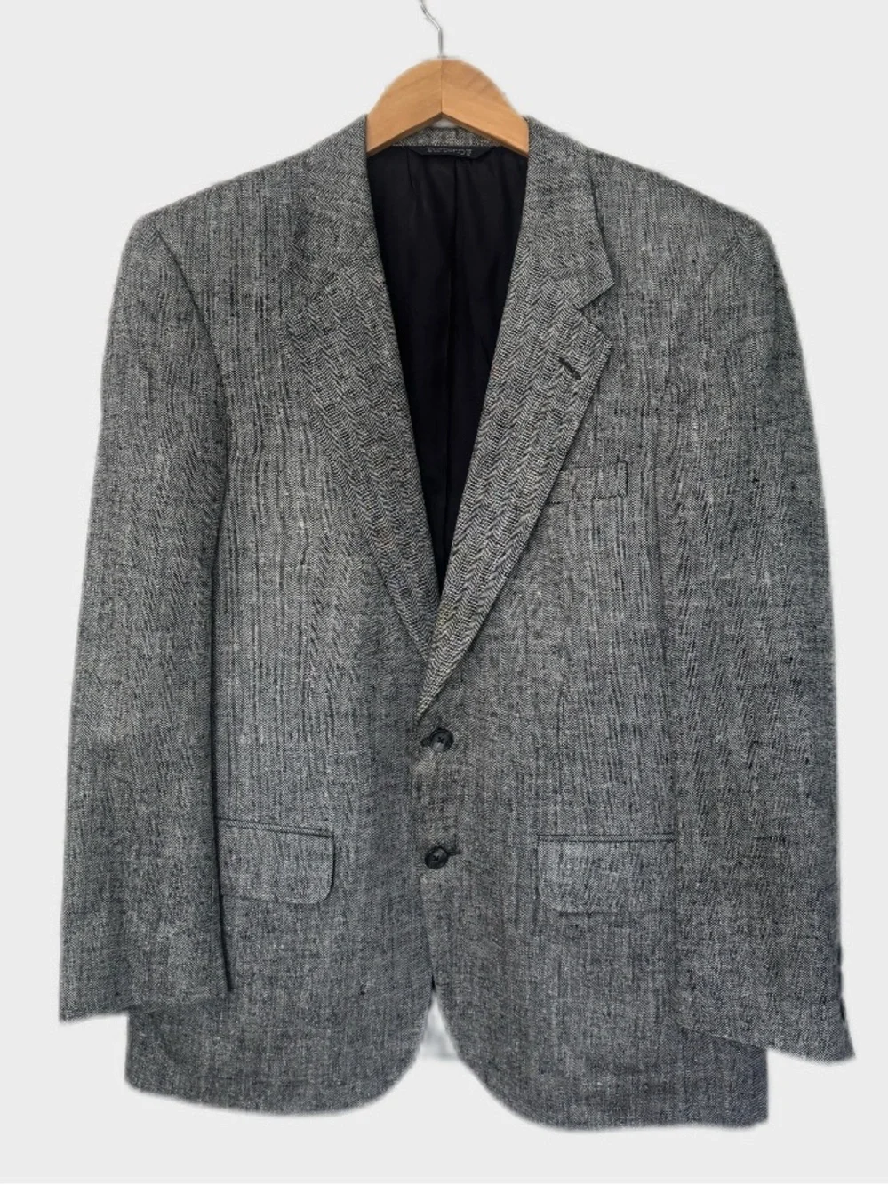 Vintage 1980-90s Burberrys Herringbone Silk Blazer Sport Coat 42R Patrick James